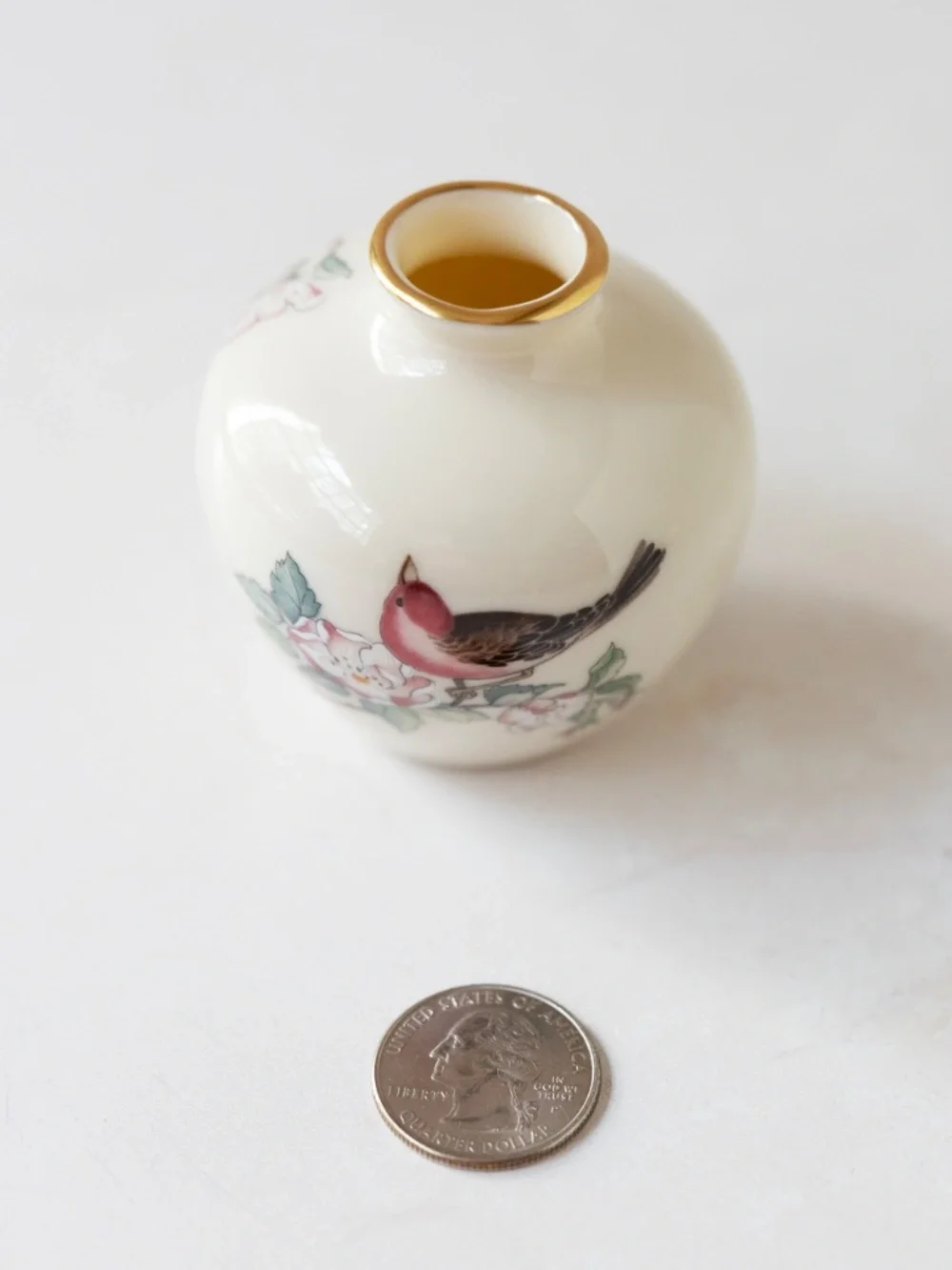 Lenox China Serenade Collection small pot bud vase bird pink floral made in USA